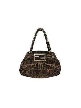 Fendi Handbag Zucca Pattern Canvas Leather Brown Black Gold